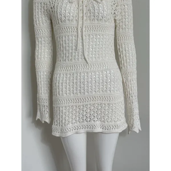 Women's Crochet Cover Up 100% Cotton Beachy Long Sleeve Size M Cottagecore - Image 3