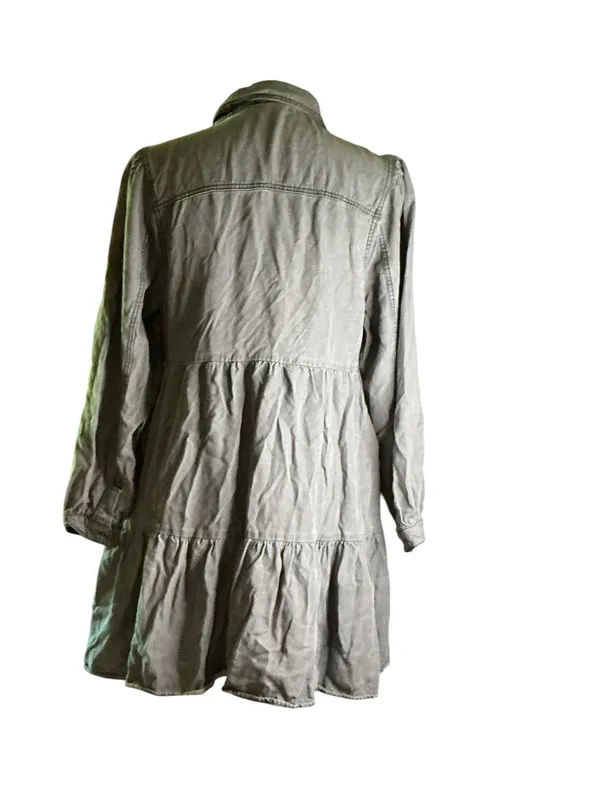 Serra Gray Acid Wash Tiered Button-Down Shirt Dress - Size M - Image 2