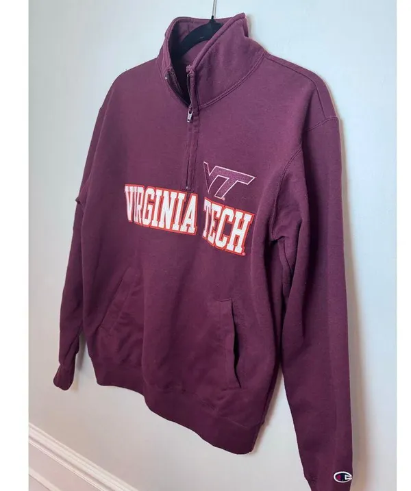 Virginia Tech Champion burgundy pull over quarter zip unisex sz M - Image 2