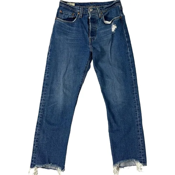 Levi's 501 Premium Crop Jeans in Charleston Fun Size 27 Big E Distressed Raw Hem - Image 8