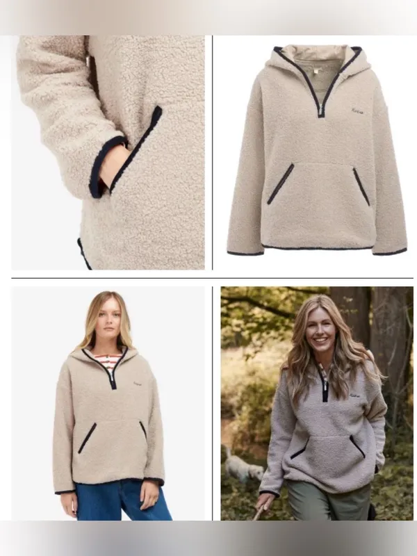 Barbour Explorer Castanesa Fleece cream oatmeal Hooded Quarter Zip Women’s - Image 2