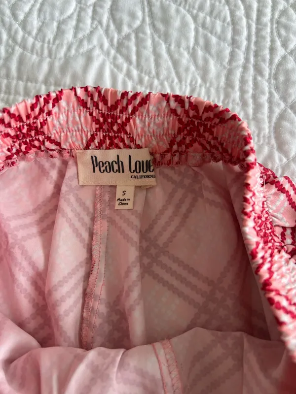 Peach Love California Pink and Red Plaid Pajama Set - Image 6
