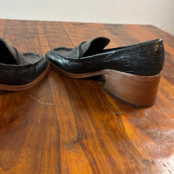 Dolce Vita Hoven Black Croc Embossed Leather Block Heel Penny Loafers Womens 9.5 - Image 13