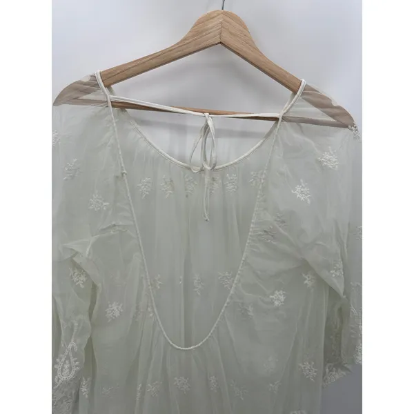 Bikini‎ Lab Women White Sheer Lace Embroidered Tie Back Swim Cover-Up Large - Image 5