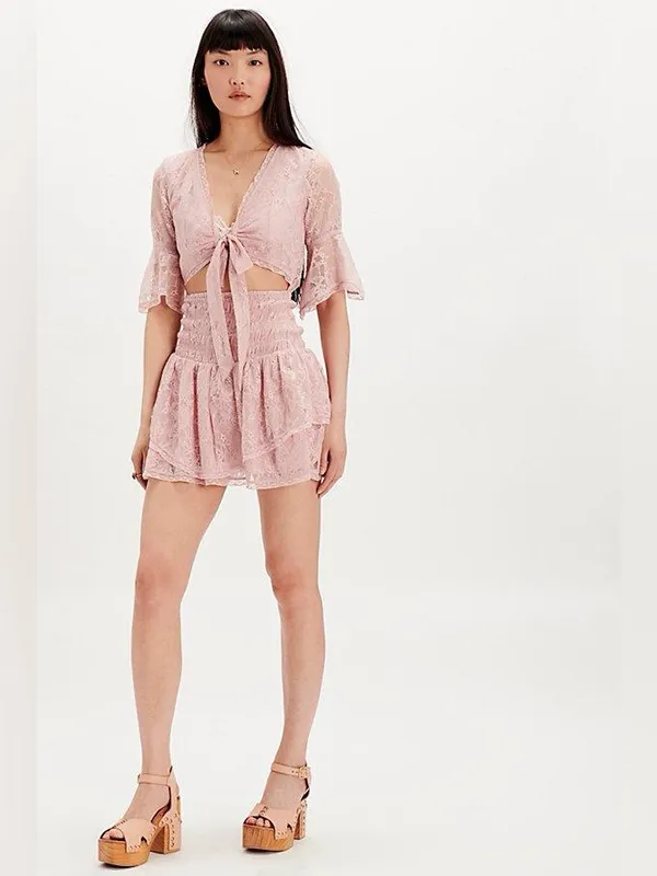 Free People Lala Lace Mini Dress Pink Dawn Size S NWT - Image 6