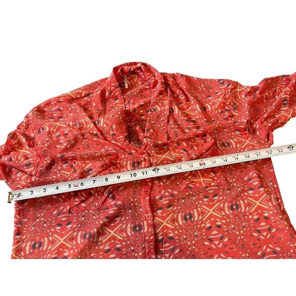 Free People Bright Red/Pink Boho Slouchy Sheer Hi Low Button Up Top S - Image 10