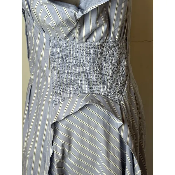 By Anthropologie Dress Women Small Blue White‎ Striped Pleated Midi Preppy Boho - Image 9
