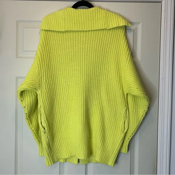 Free People Knit Sweater Neon Yellow Cardigan Swim Too Deep Cardi Oversized XS - Image 4
