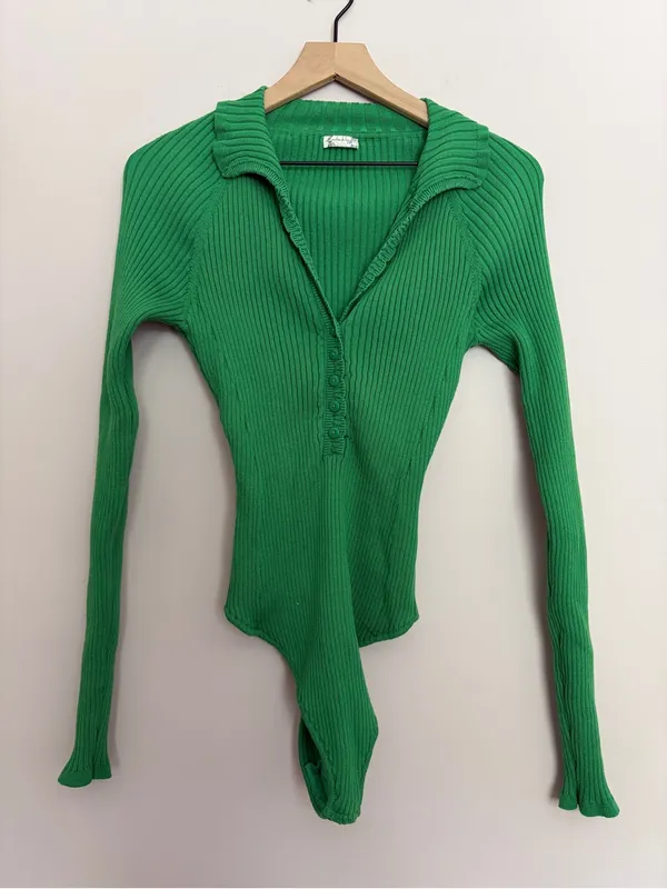 Intimately Free People Ready For it Henley Bodysuit Kelly Green Medium - Image 2