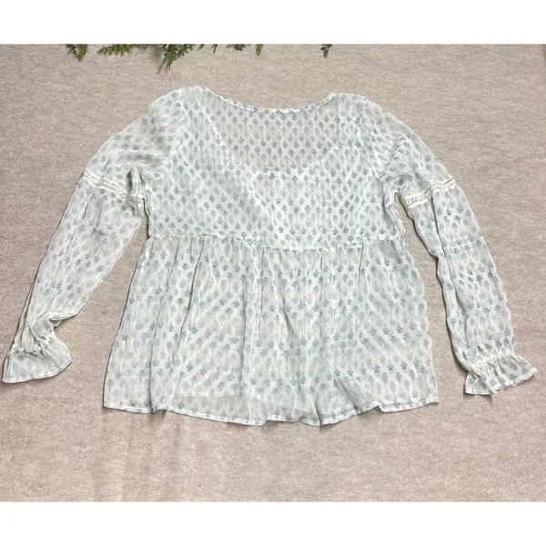 Boho Cottagecore Prairie Fairy Floral Lace‎ Trim Babydoll Blouse Sheer EUC - Image 3