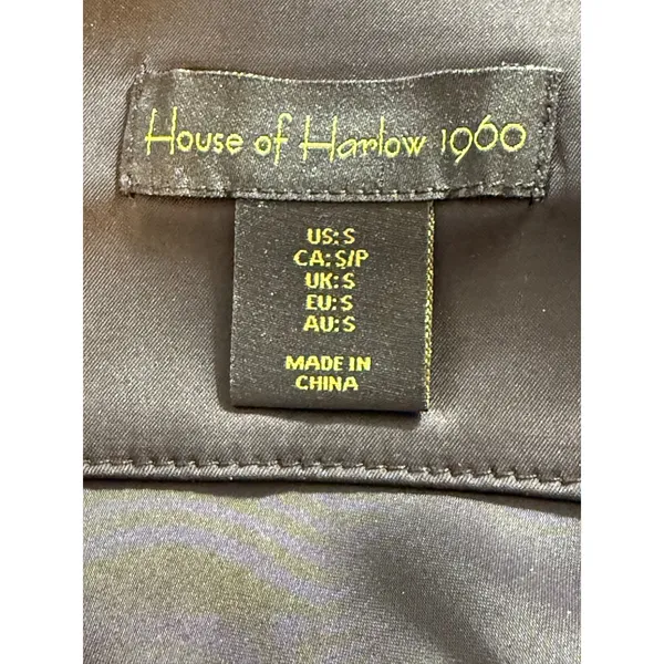 HOUSE OF HARLOW 1960 Black Satin Draped Neck Rhinestone Straps‎ Top EUC Small - Image 5