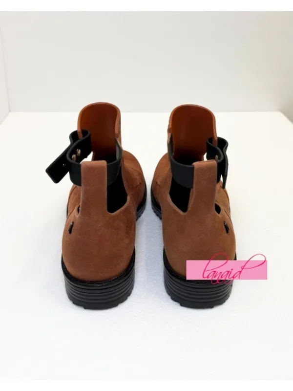 Melissa Antares II Boots Brown Low Cut-Out Suede Buckles Ankle Flat Booties 7 - Image 9