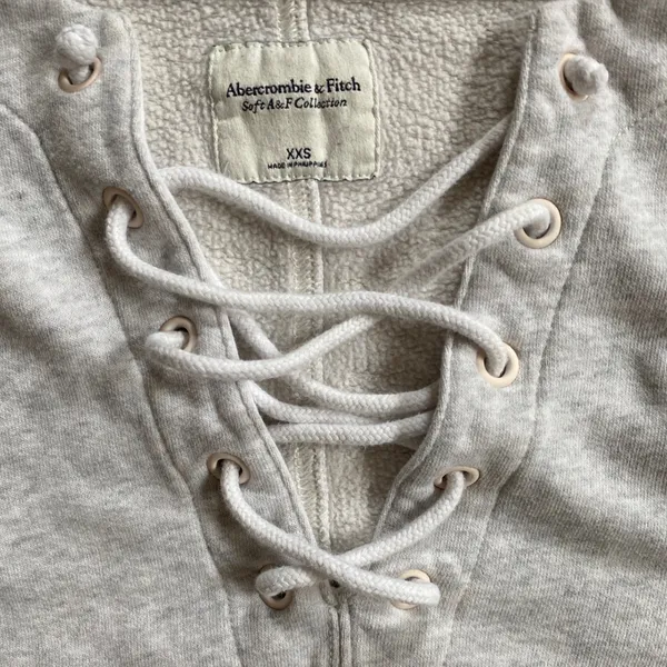 Abercrombie Fitch Lace Up Cropped Sweatshirt Light Grey XXS Soft‎ A&F Collection - Image 5