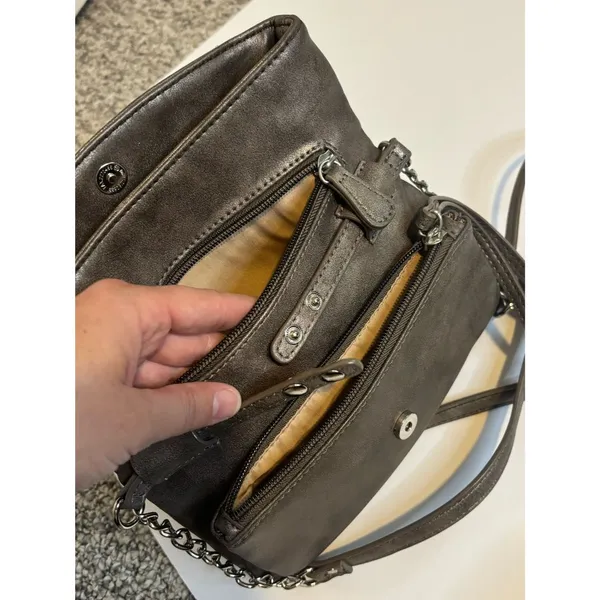 Nine West Silver Gray Fold-Over Crossbody Bag with Silver Chain Strap - Image 9