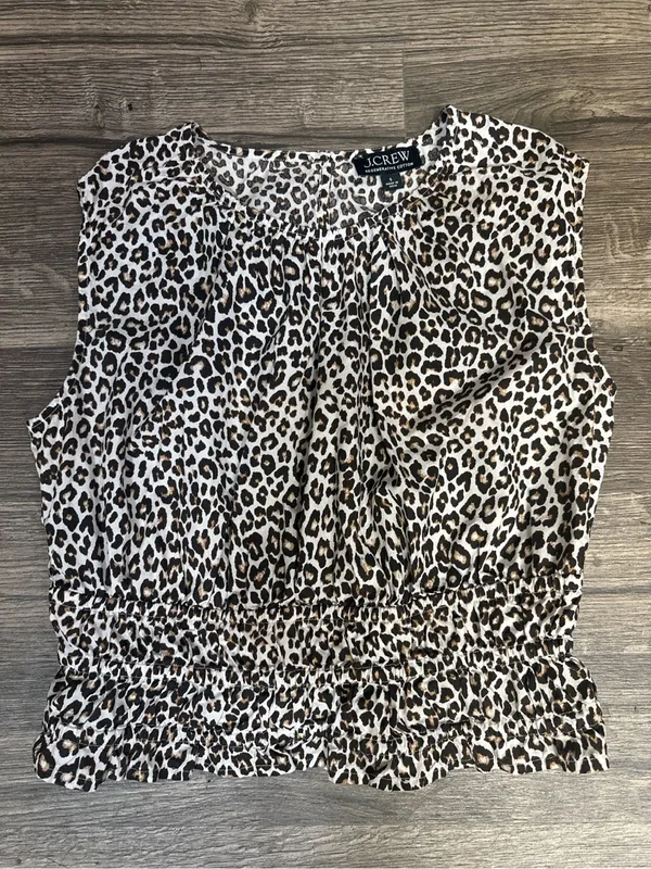 J.Crew Leopard Print Smocked Peplum Sleeveless Cotton Top Size - Image 2
