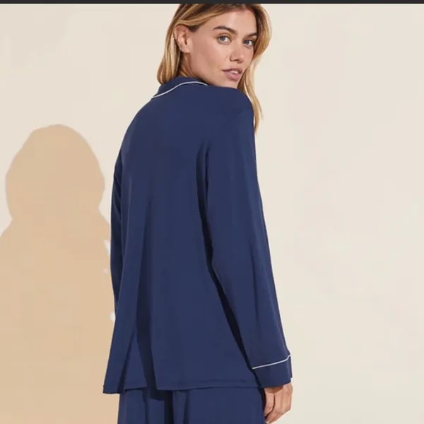 Eberjey Gisele Long Sleeve Navy Pajama Top - Image 3