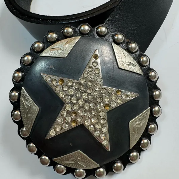 Vintage Cowboy Decor Lonestar Stud Leather Belt Rhinestone Buckle 36 Studded - Image 10
