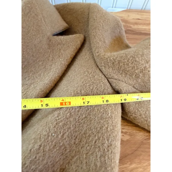 Sandro Straight Cut Brushed Wool Coat Double Breasted Long Camel Brown 36 S - Image 15