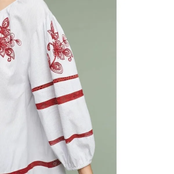 Anthropologie velvet by graham & Spencer Ola embroidered peasant top‎ Sz M - Image 5
