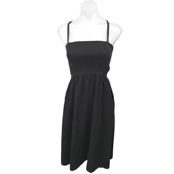Aritzia Wilfred Women's Black Smocked Sleeveless Cami A Line Mini Dress Size S - Image 2