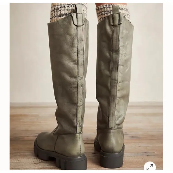 Free People Brooks High Tall Boots Leather Chunky Platform Lug Sole‎ 38.5 / 8 - Image 2