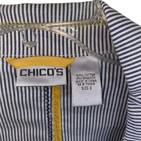 Chico's Seersucker Striped gray white yellow Yachtie Blazer coastal classic - Image 7