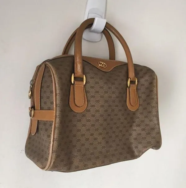 Gucci Boston Bag Monogrammed Vintage Brown Tote - Image 3