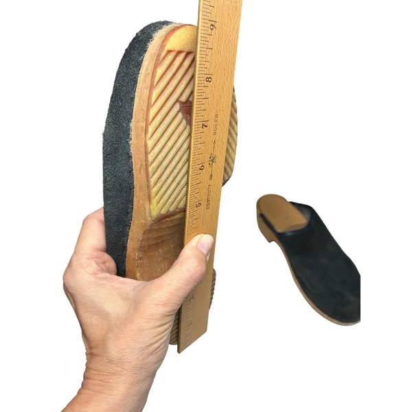 Holie Suede Wooden Clogs Black Slip On Mules Size 7 70s Boho Vintage - Image 12