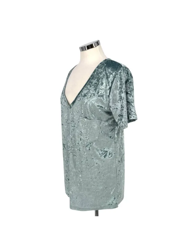POL Jen Crushed Velvet Short Sleeve Tee Blue Sage Size Large Boho Retro Casual - Image 5