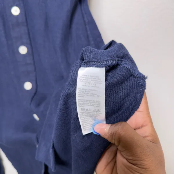 J. Crew Women Linen Shirt‎ Dress XS Navy Blue Minimalist Coastal Lagenlook - Image 3