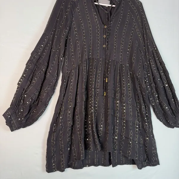 Anthropologie Size-M Womens Quinn Tunic Top Black with Gold‎ Metallic Sequins - Image 12