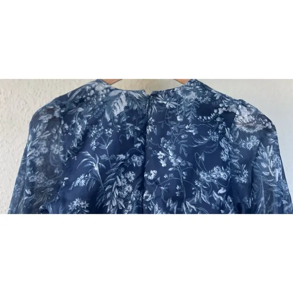 Abercrombie & Fitch Blue Floral Cutout Plunge Mini Dress Long Sleeve Beach Vacay - Image 8