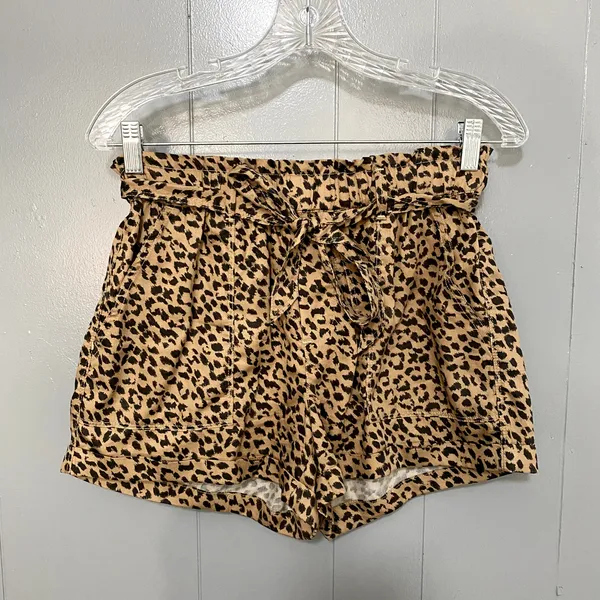 Aerie Tan Leopard Print Camp Paper Waist Lyocell Pull-on Summer Beach Shorts S - Image 2