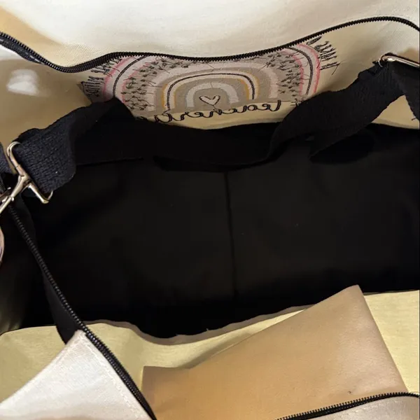 Teacher Life Canvas Rainbow Tote Bag - Cream with Black Trim - Image 3