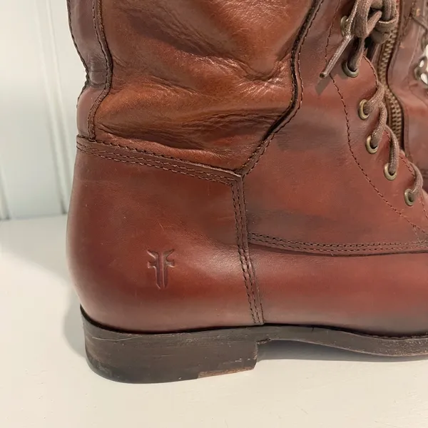 Frye Melissa Tall Lace Boots Women 7.5 Brown Leather Equestrian Riding Combat - Image 3