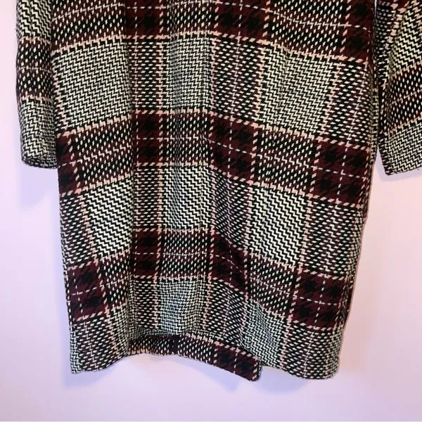 Melloday by Nordstrom S Wool Blend Pea Coat Black Plaid Longline Oversized - Image 7
