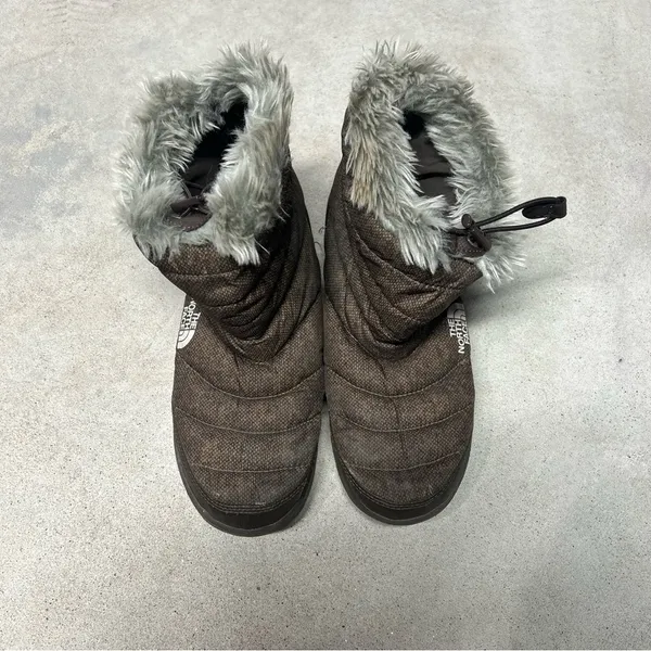 The North Face Thermoball Faux Fur Quilted Brown Pull On Winter Boots Size 10 - Image 2