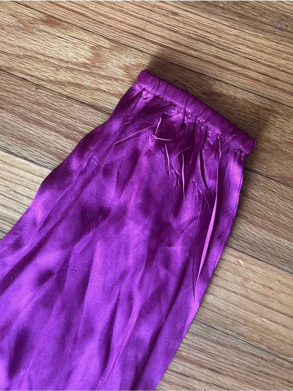 Bebe Purple Strapless Satin Jumpsuit Beaded Tube Jogger Size 00 Glam Party - Image 12