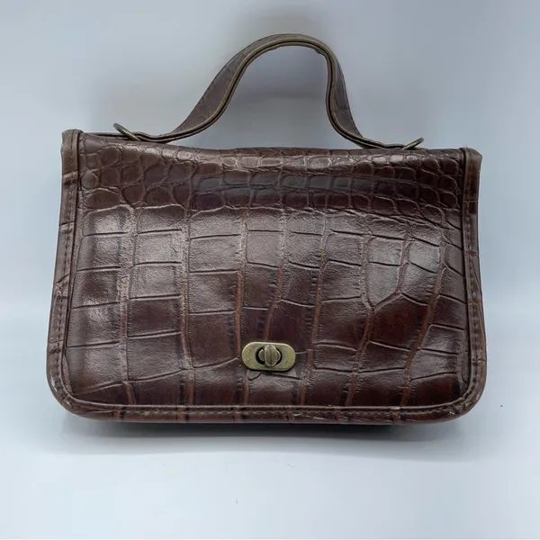Vintage Brown Croc Embossed Faux Leather Maggie Lawrence Satchel Handbag Purse - Image 4