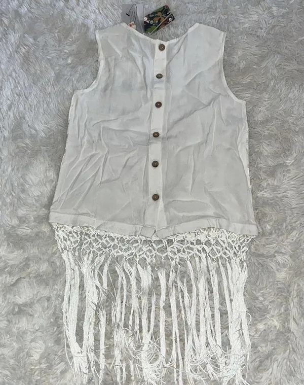 Sleeveless Lace Top W\Fringe Trim Color White Size M NWT - Image 6