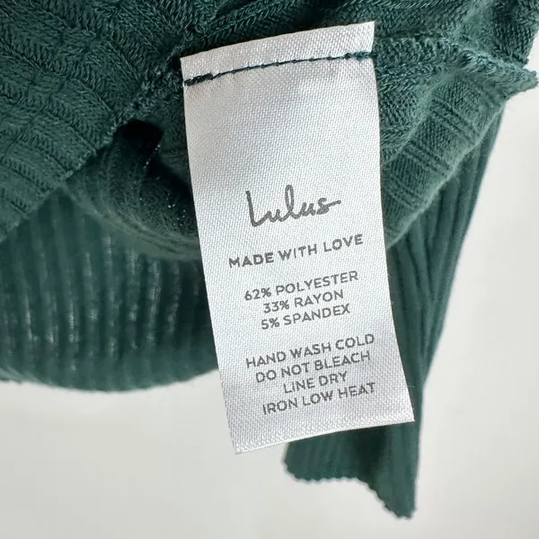 Lulus Lacefield Hunter Green Notched Long Sleeve Sweater Top Ribbed XS NWT - Image 6