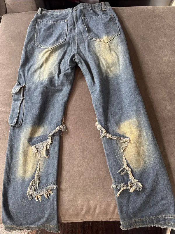 Women’s Streetwear Y2K Blue Denim Jeans Star Design Baggy Wide Leg Size 28 NEW - Image 8