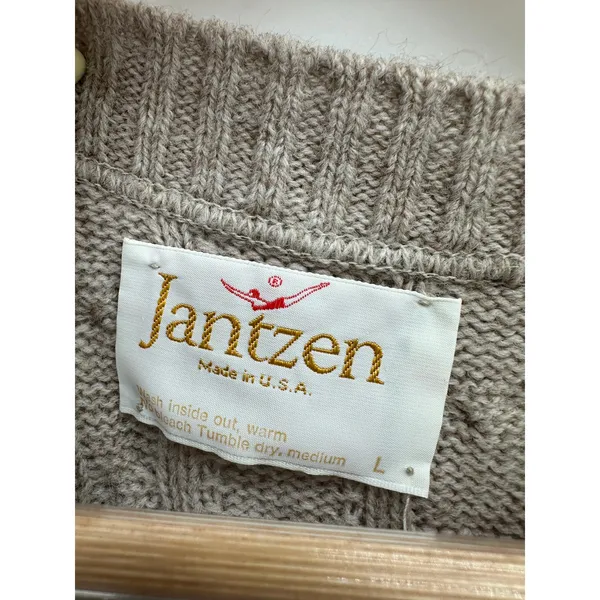 Vintage Jantzen Cable Knit Sweater Vest Tan Wool‎ Blend Grandpa Academia L - Image 5