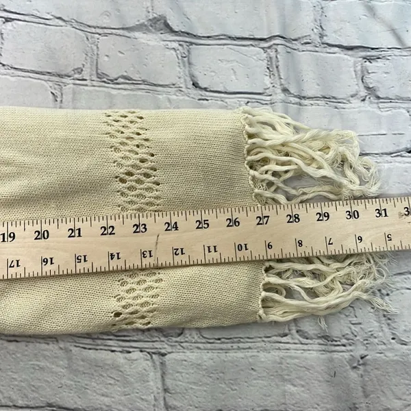 Wild Pearl Open Cardigan with fringe boho cotton crochet design Large cream - Image 14