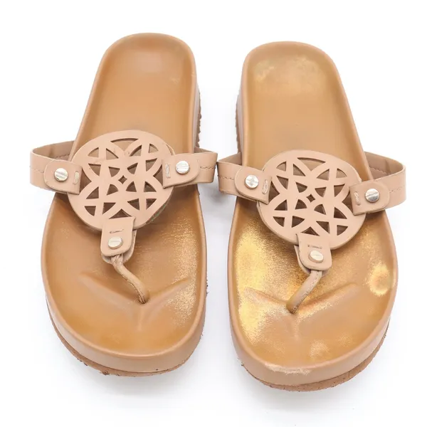 Tan Geometric Cutout Medallion Thong Sandals Womens 8.5 Platform Flip Flops - Image 4