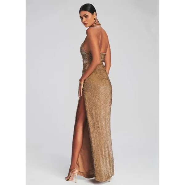 NWT Retrofête‎ Katya Sequin Gown Bronze XS Cowl Neck Maxi Dress $795 - Image 4