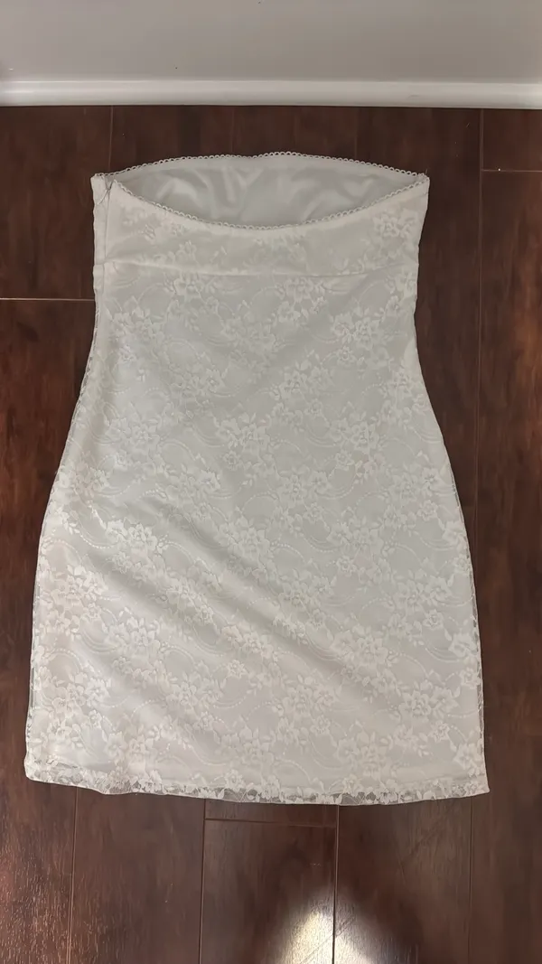 White Lace Strapless Mini Dress - Image 2