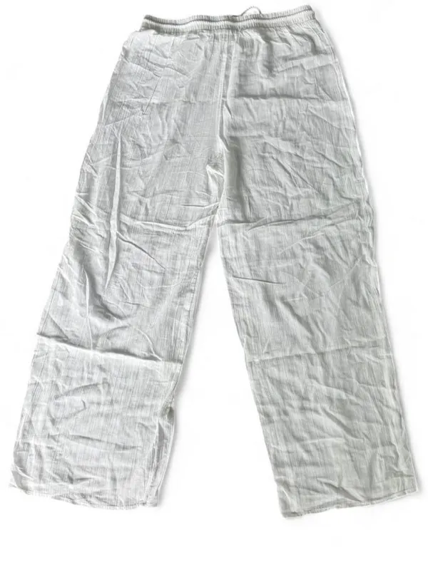 Abercrombie & Fitch white sheer loose linen pants with elastic waistband - Image 2