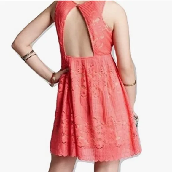 Free People Rocco Pink Lace Dress Size 8 Cocktail Boho Mini Date Night Party‎ - Image 3