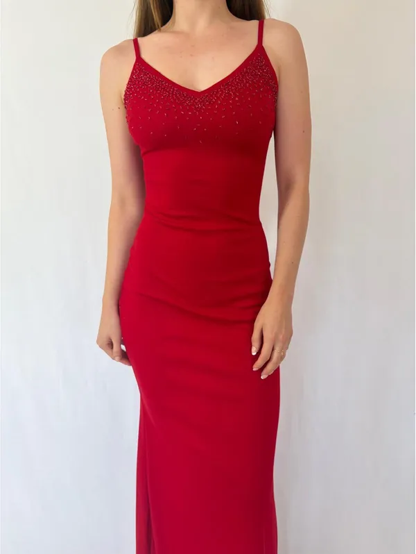 Vintage Red Beaded Georgiou Studio Evening Gown - Image 6